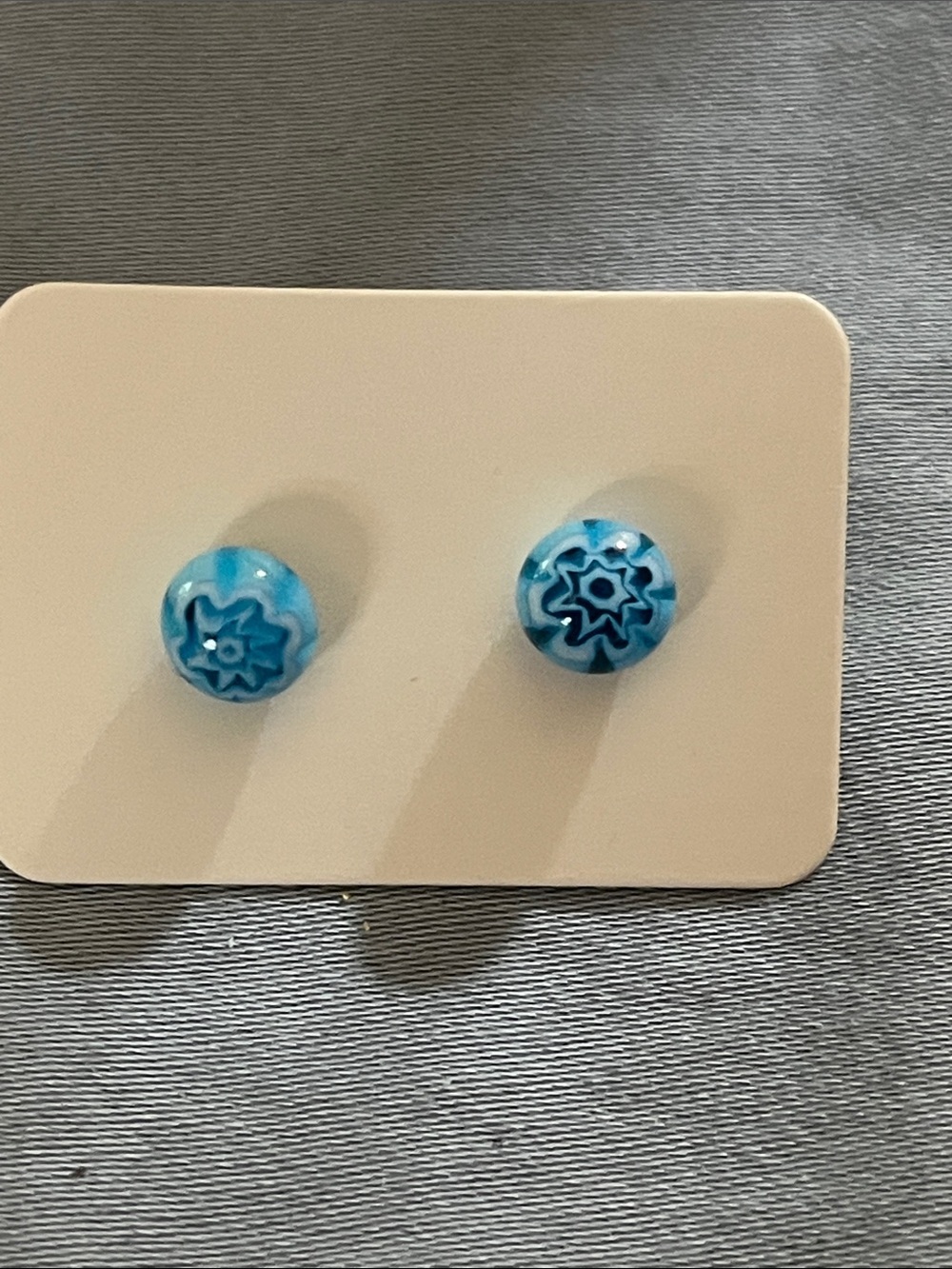 #65 Murano Glass Millefiori Turquoise Stud Earrings